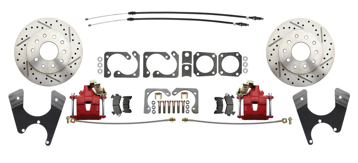 Rear GM A, F, X 10/12 Bolt Disc Brake w/E-Brake &Slotted-Red DBK1012LXR Brakes MBM