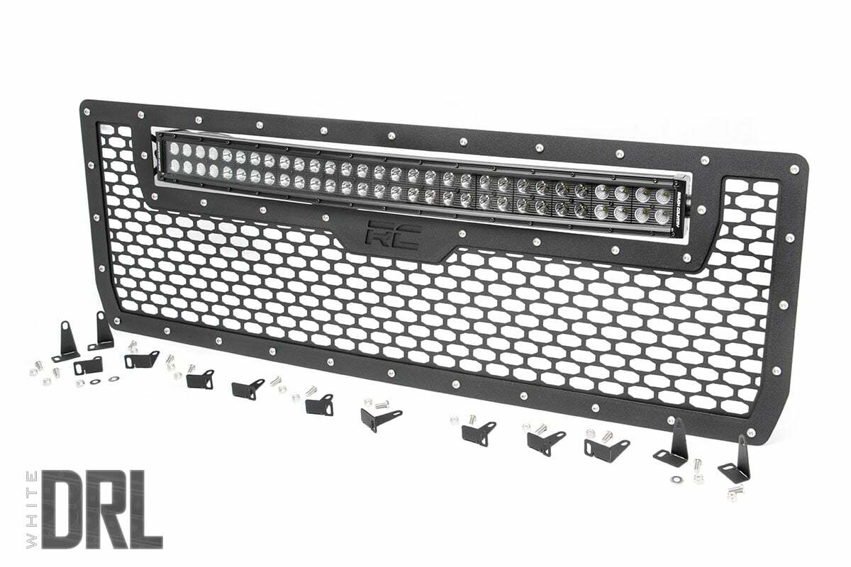 Fits Sierra 1500(14-15) Mesh Grille 30" Dual Row LED Black White DRL 70190DRL
