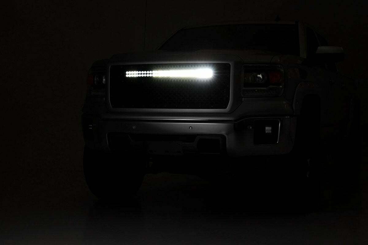 Fits Sierra 1500(14-15) Mesh Grille 30" Dual Row LED Black White DRL 70190DRL