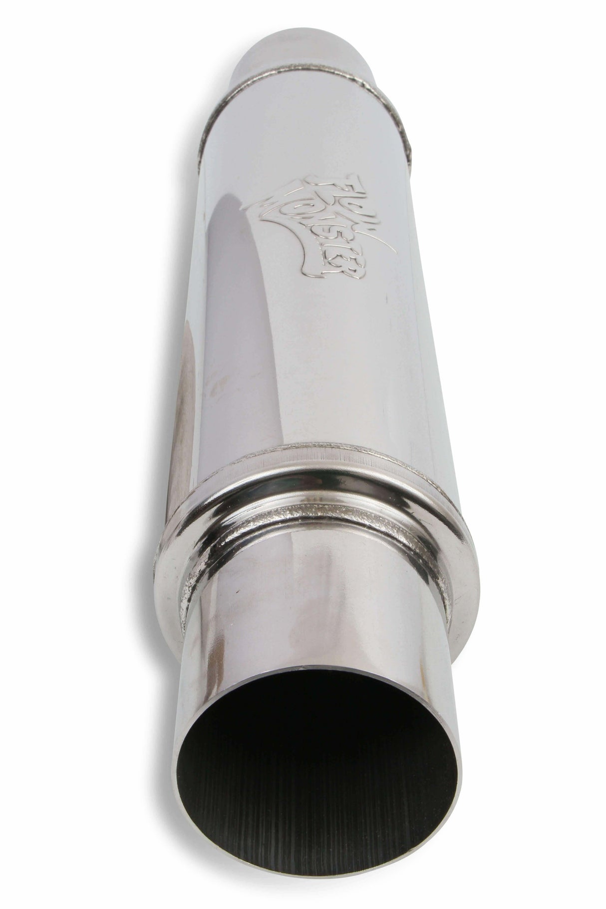 Round Performance Muffler 2.5 Inlet/ 2.5 Outlet 14416-FM Polished St 14419