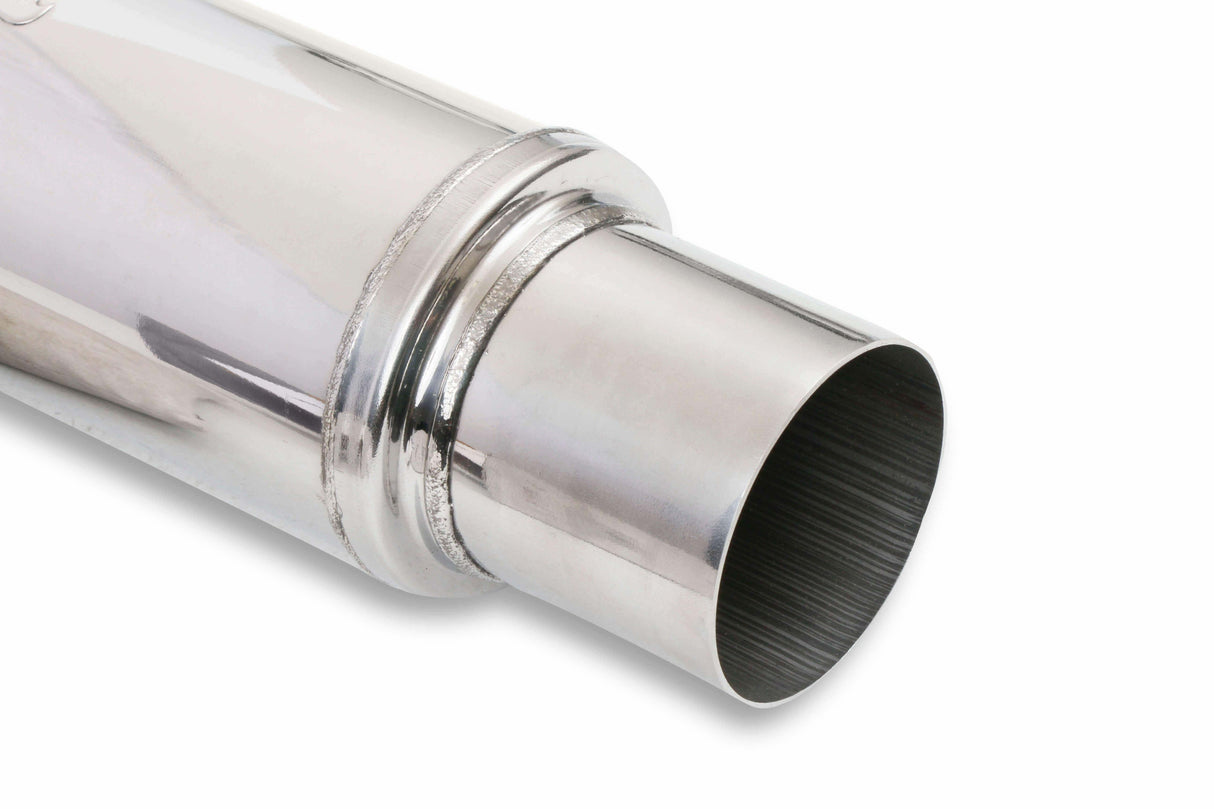Round Performance Muffler 2.5 Inlet/ 2.5 Outlet 14416-FM Polished St 14419