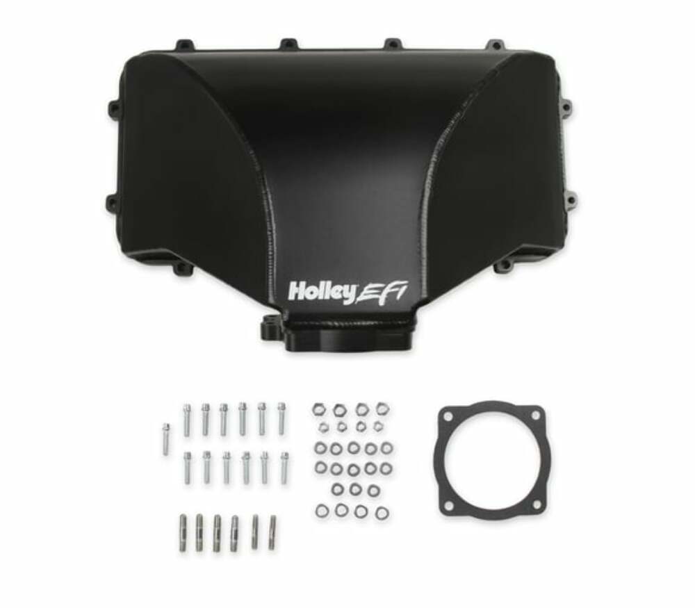 Holley EFI HI-RAM 95MM Fabricated Side Mount Plenum Top - 300-281 for Ford black aluminum