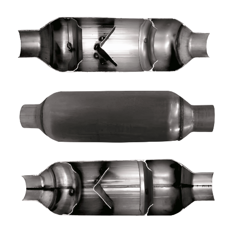 Jones Exhaust performance muffler 5 inch aluminized steel steel universal jfp300-flow-pack-muffler-3-inlet-3-outlet