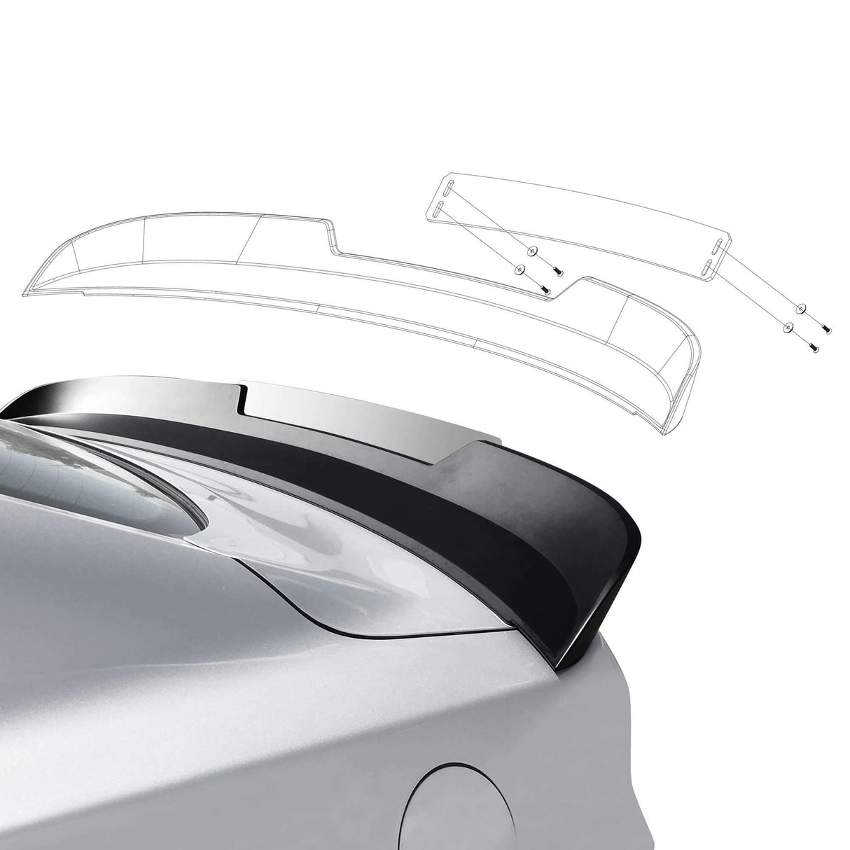 Rear Spoiler Wicker Bill Style Blck fits FordMustang 15-20 Drake -JR3B-6344210-A muscle car 10718