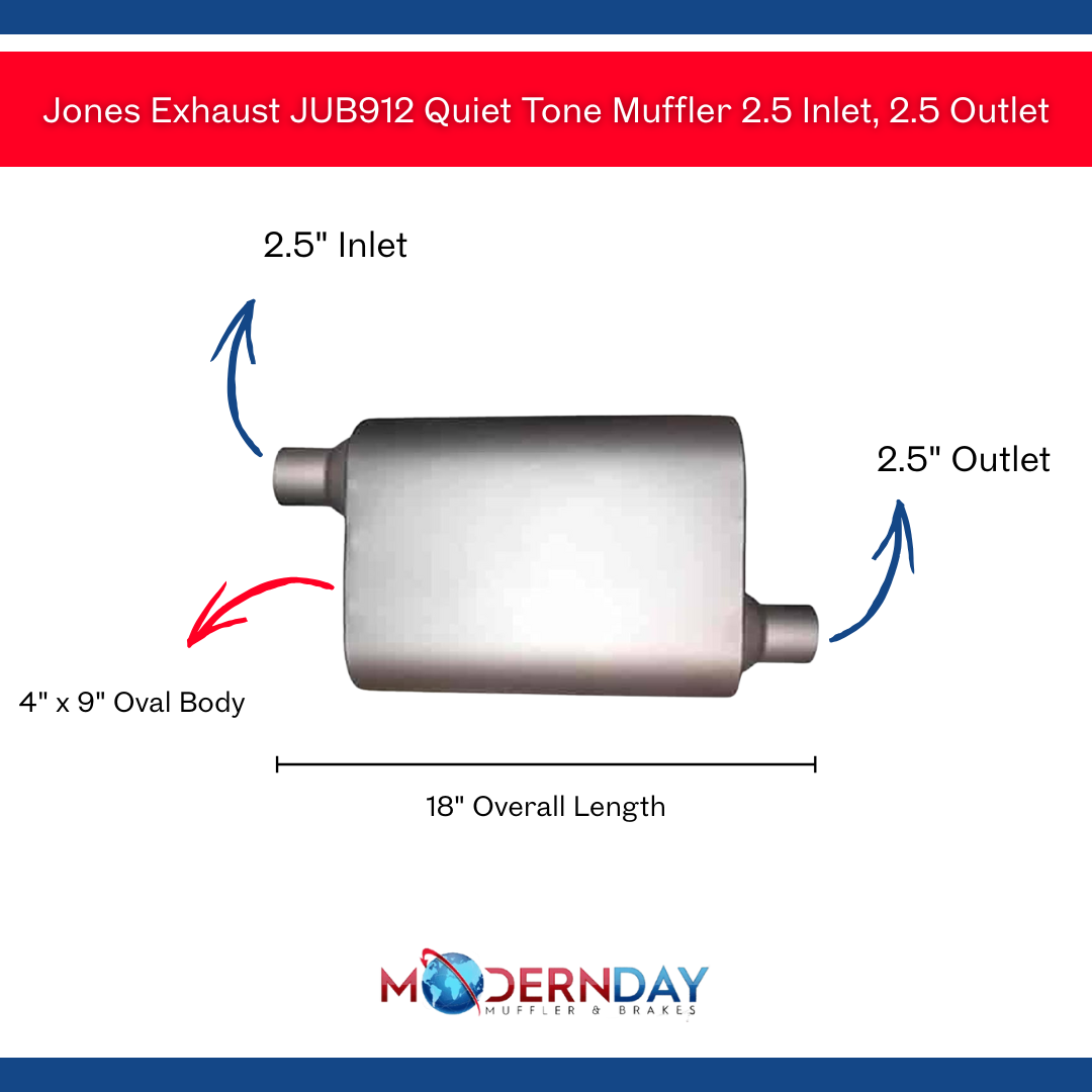 Jones Exhaust performance muffler universal jub912-quiet-tone-muffler-2-5-inlet-2-5-outlet-1 9 inch