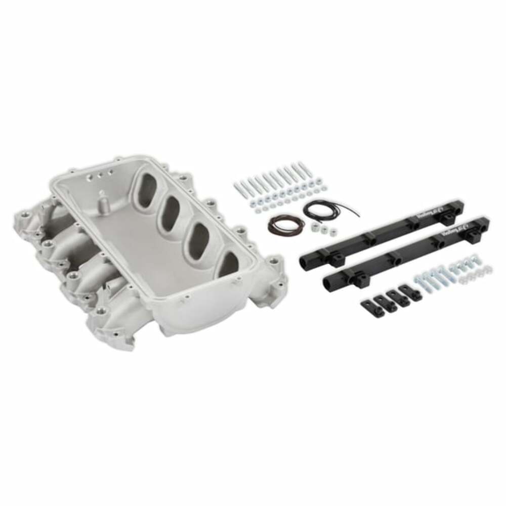 Holley EFI Lo-Ram Manifold Base & Port Inject Fuel Rails-Gm Gen V Lt Top-Feed-Satin-300-711 black aluminum