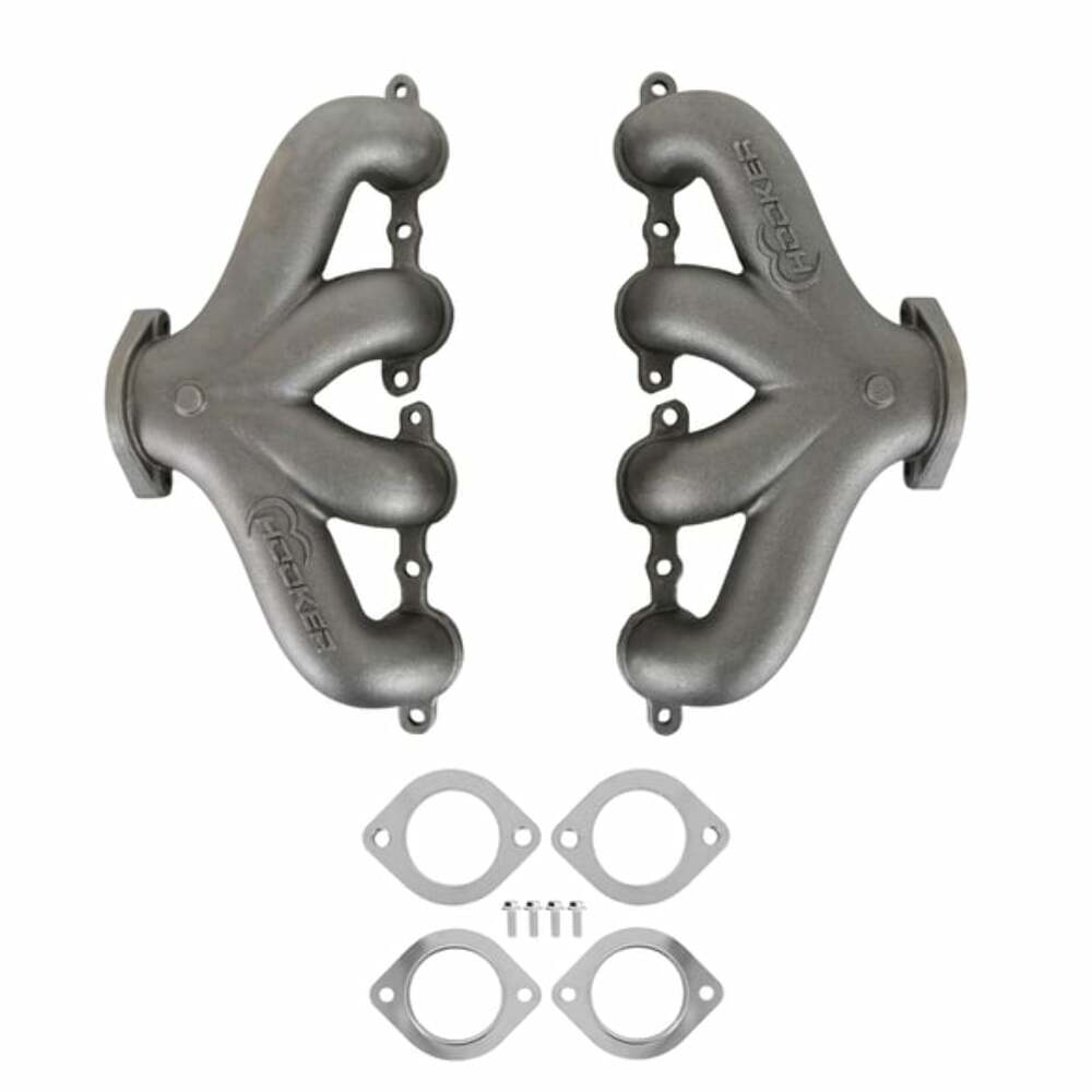 Hooker LS Swap Exhaust Manifolds -Center Dump-Natural Cast-Multi-Fit-2.50-8504HKR black