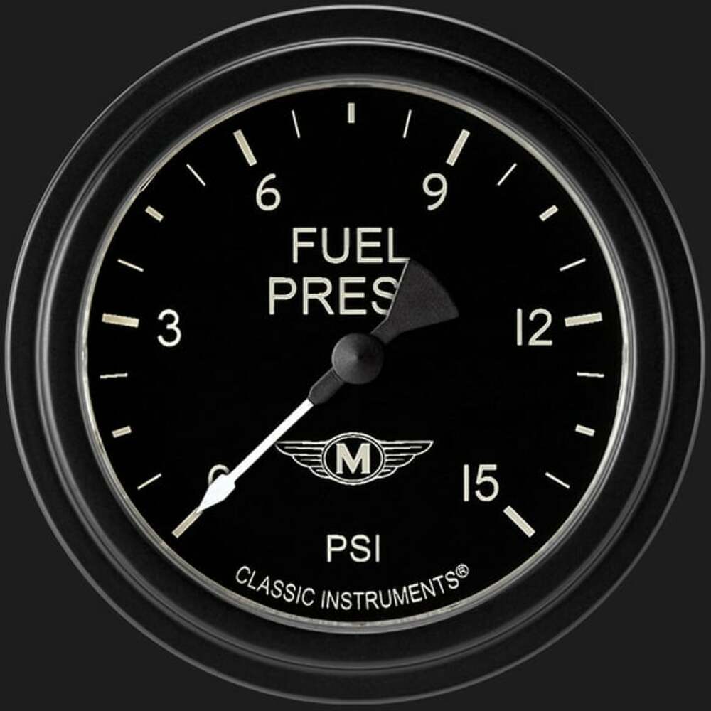 t Moal Bomber 2 5/8" Fuel Pressure Gauge, 15 psi MA345BLF Classic Instruments