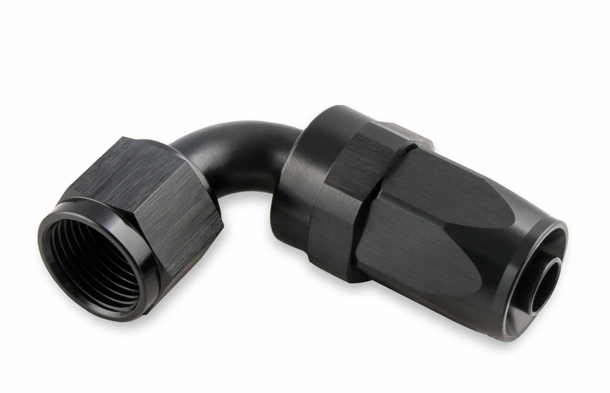 Mr. Gasket 10 AN 90 degree swivel hose end black BL aluminum stainless steel 229010