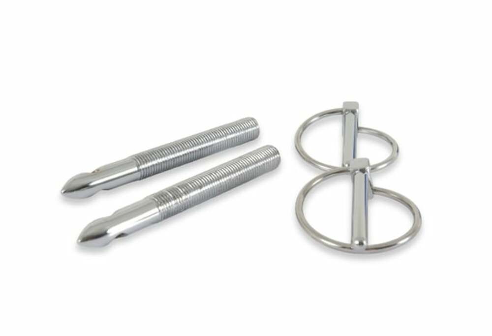 Mr. Gasket hood and deck pinning kits with screw on scuff plates chrome polished steel 1017