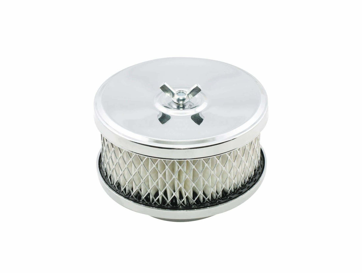 Mr. Gasket round steel 4 air cleaner assembly fits 1/2 barrel carburetors chrome 4354