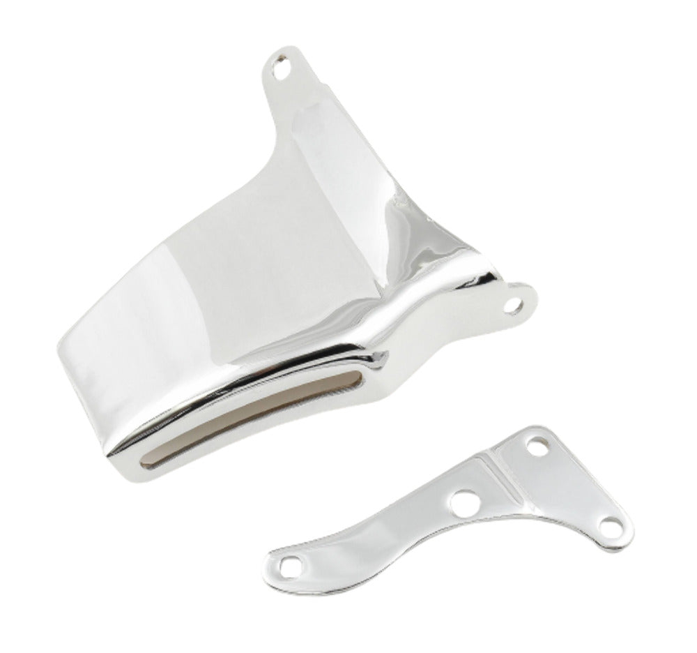 Mr. Gasket alternator brackets chrome fits 1969 1975 chevrolet small block with long water pump SBC Chevy polished steel 5171