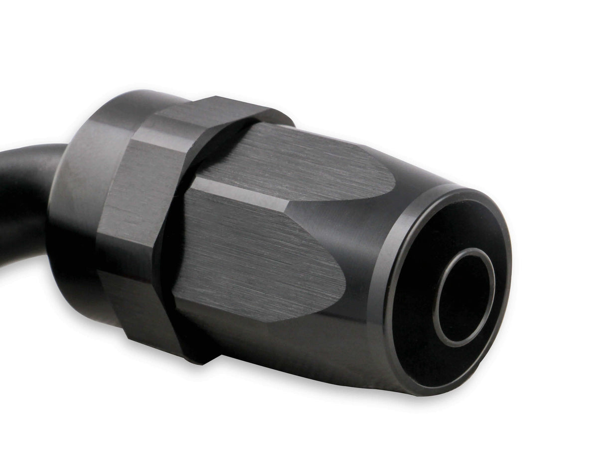 Mr. Gasket 6 AN 90 degree swivel hose end black BL aluminum stainless steel 229006