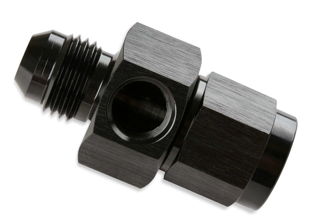 Mr. Gasket 6AN male 6AN female fuel pressure gaugeadapter w/ 1/8'' NPT BL black aluminum 400199