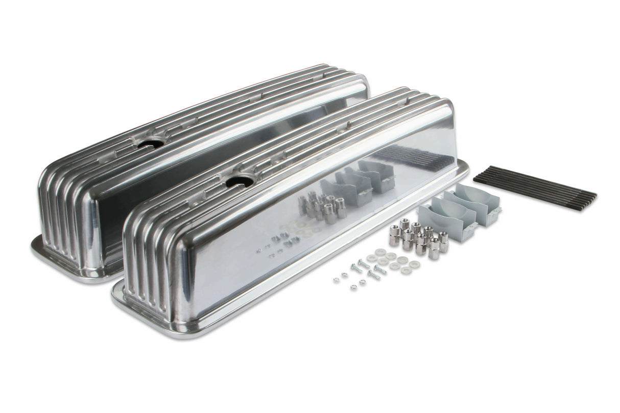Mr. Gasket cast aluminum ball milled center bolt valve covers polished SBC Chevy 6856G
