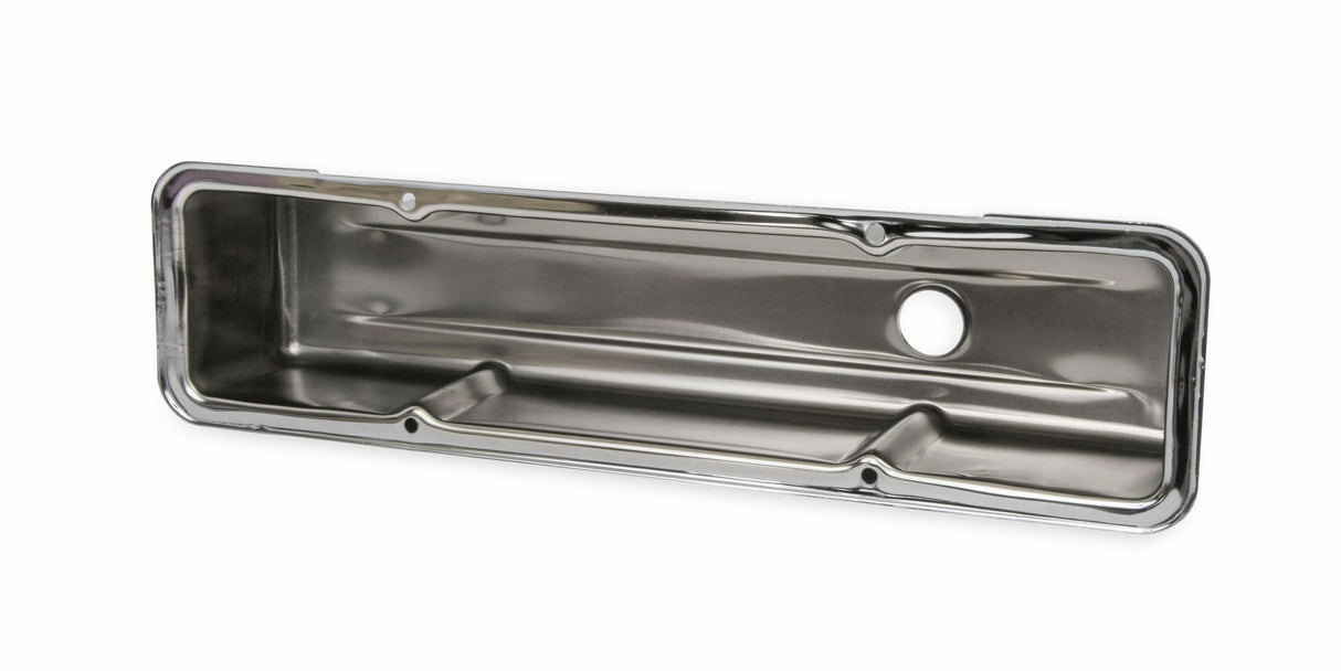 Mr. Gasket chrome tall style valve covers without baffle SBC Chevy steel 9801