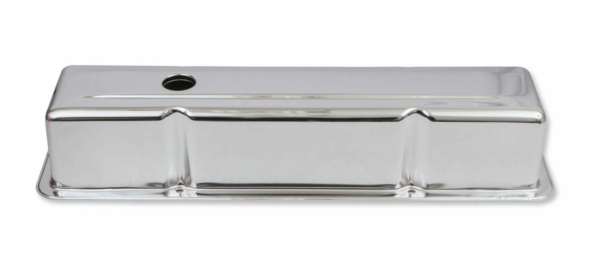 Mr. Gasket chrome tall style valve covers without baffle SBC Chevy steel 9801