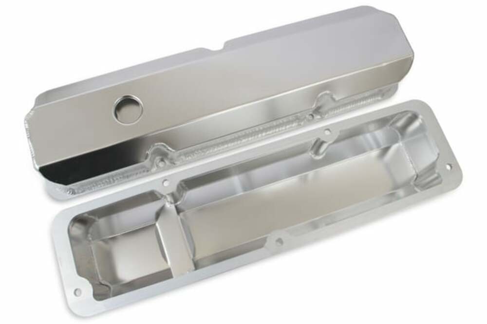 Mr. Gasket fabricated aluminum valve covers silver finish Ford black 6872G