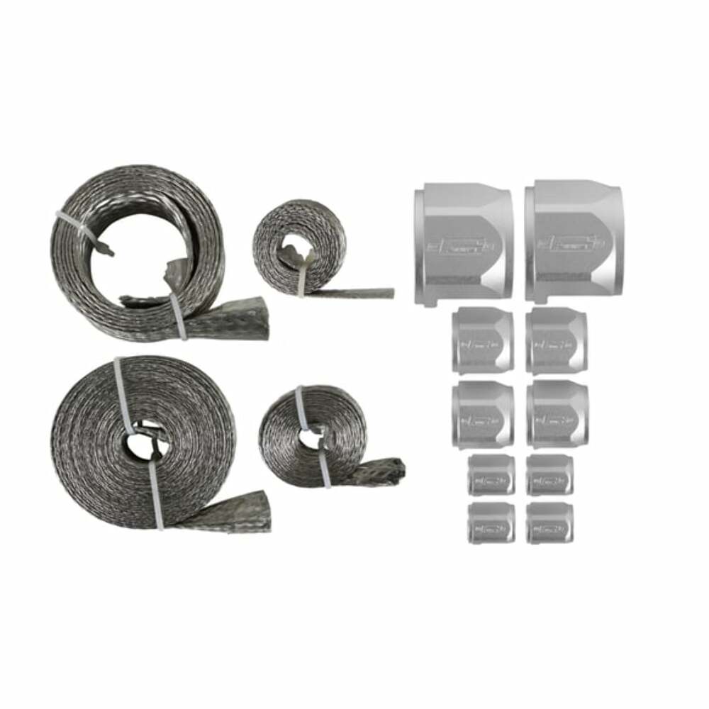 Mr. Gasket flex braid hose sleeve kit silver aluminum steel 8092