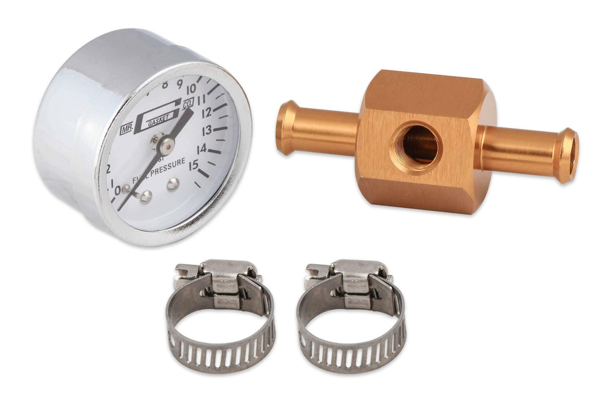 t Mr. Gasket Fuel Block with 0-15 PSI Fuel Pressure Gauge - 1560 Mr. Gasket