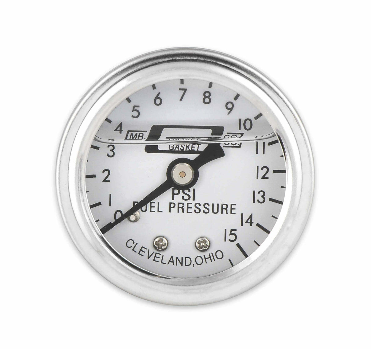 Mr. Gasket fuel pressure gauge 0 15 PSI 1/2 inch diameter liquid filled black 1563