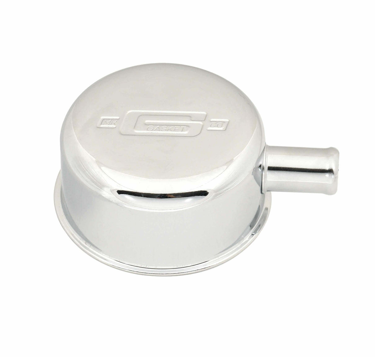 Mr. Gasket logo push in chrome valve cover breathers steel