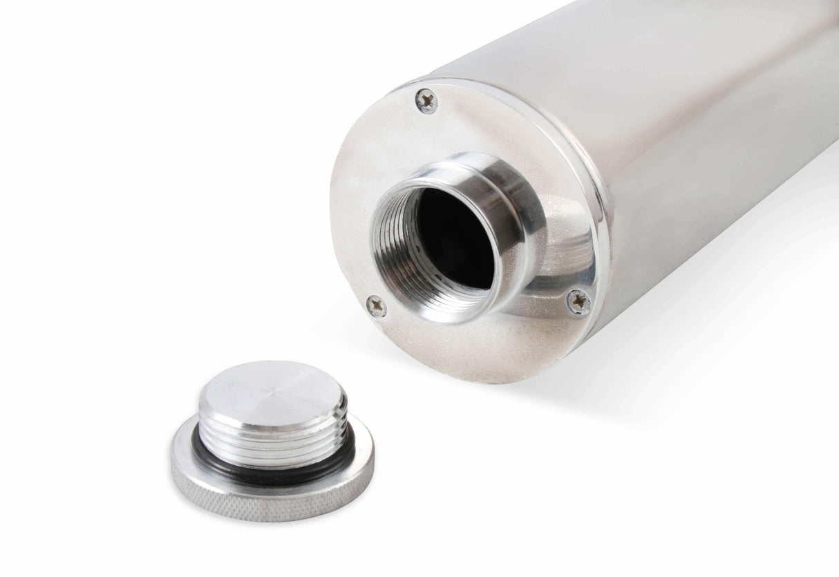 Mr. Gasket overflow tank 3 inch diameter 10 inch height polished stainless steel 9133
