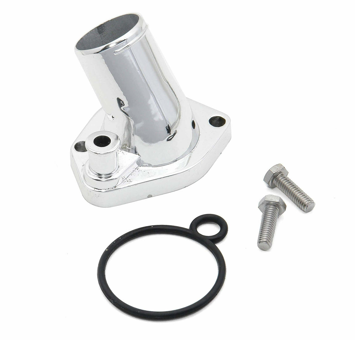 Mr. Gasket thermostat housing ; 160° fixed chrome for Ford 260 351W SBF polished aluminum 2662