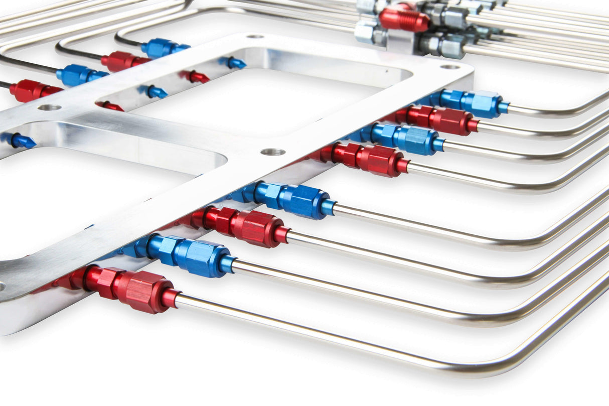 NOS blower injector plate, polished finish, red and blue plumbing - 13350-CNOS black wet