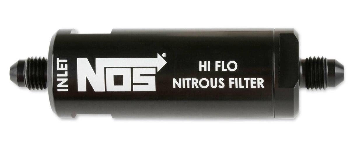 NOS in-line hi-flow nitrous filter, 4AN - black -4AN stainless steel solenoid 15555NOS