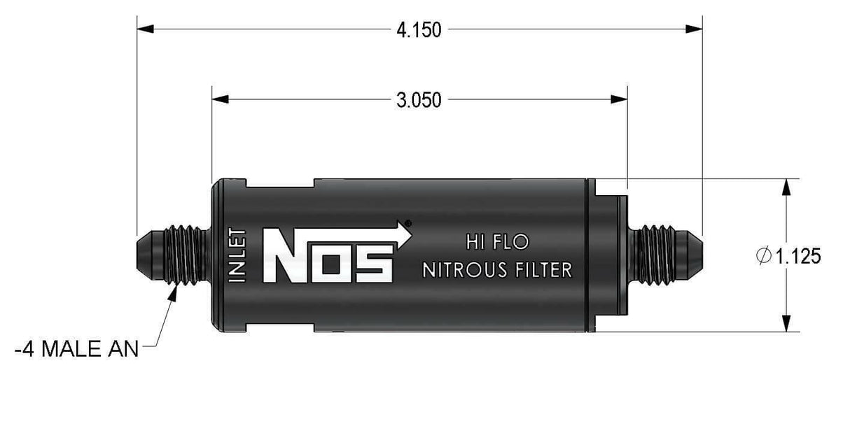 NOS in-line hi-flow nitrous filter, 4AN - black -4AN stainless steel solenoid 15555NOS