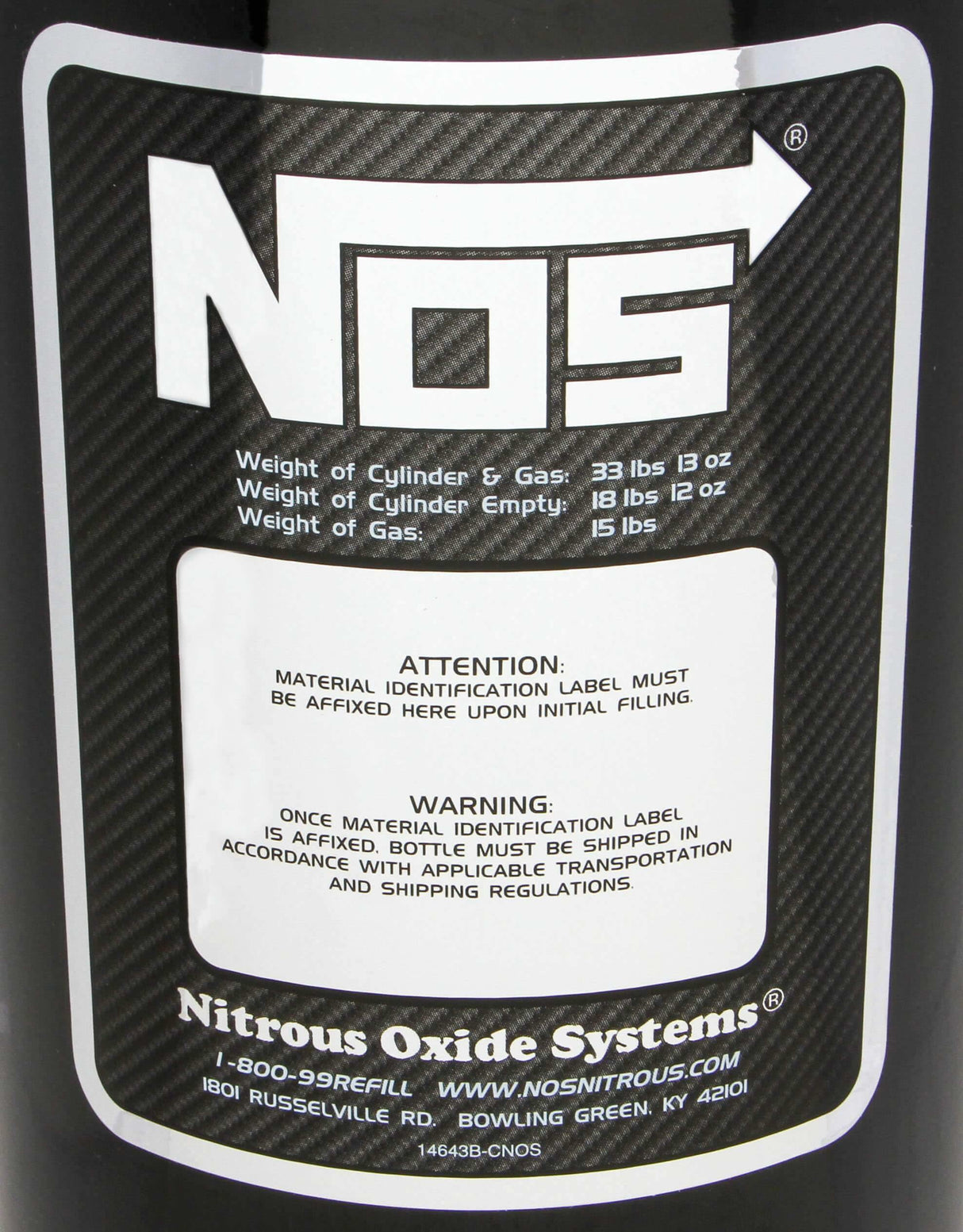 NOS nitrous bottle - 14750BNOS 15 lb black 2493