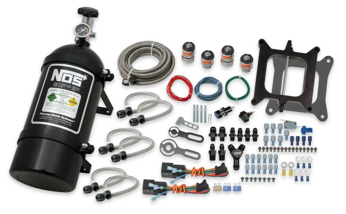 NOS pro two-stage wet nitrous system for 4150 4barrel carburetor-black 02301BNOS -6AN 10 lb plate dual stage