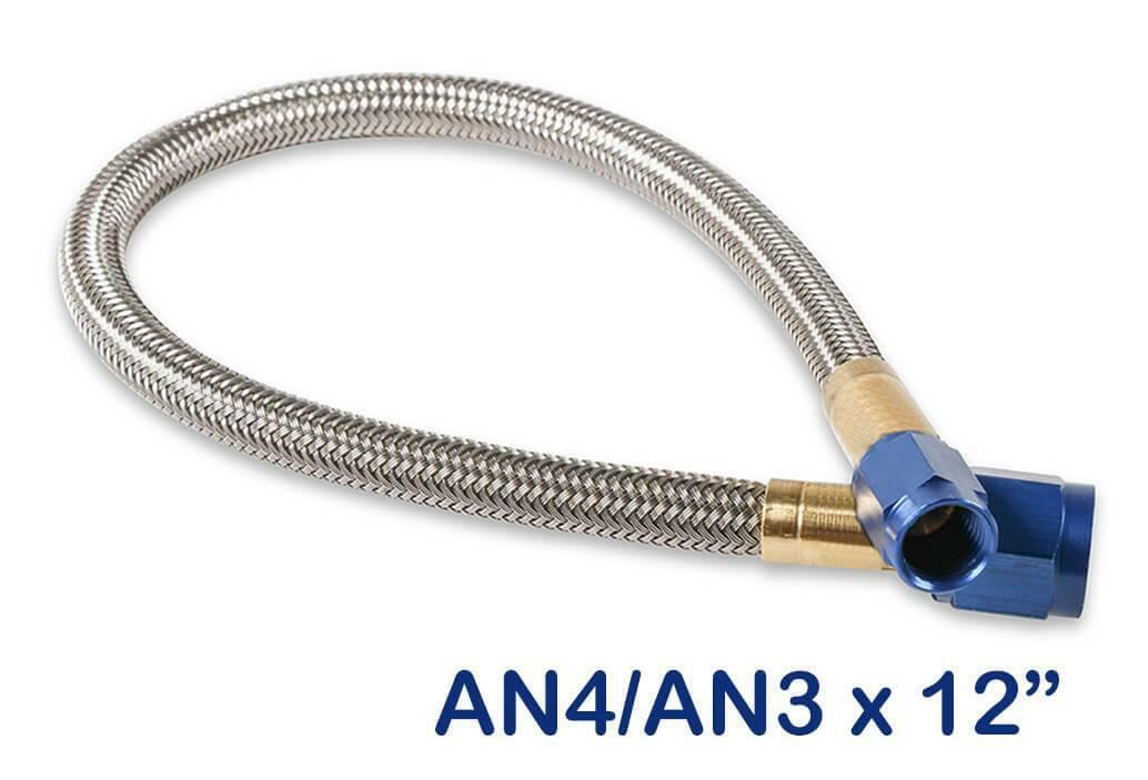 NOS stainless steel braided hose -4AN to -3AN 1-foot blue 1 foot PTFE lined 15340NOS