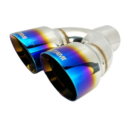 3" ID/4" OUT/10.5" Dual Round Double Wall Slant Cut Exhaust Tip-Blue NT-1680BL