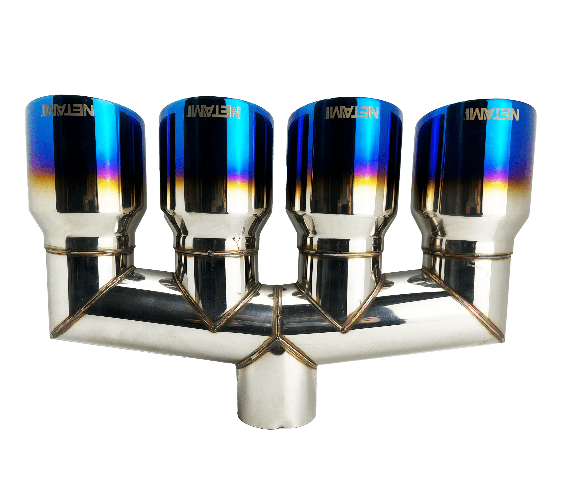 2.50" ID/3.50" OUT/11" Quad; Double Wall Slant Cut Exhaust Tip-Blue NT-2535-4BL