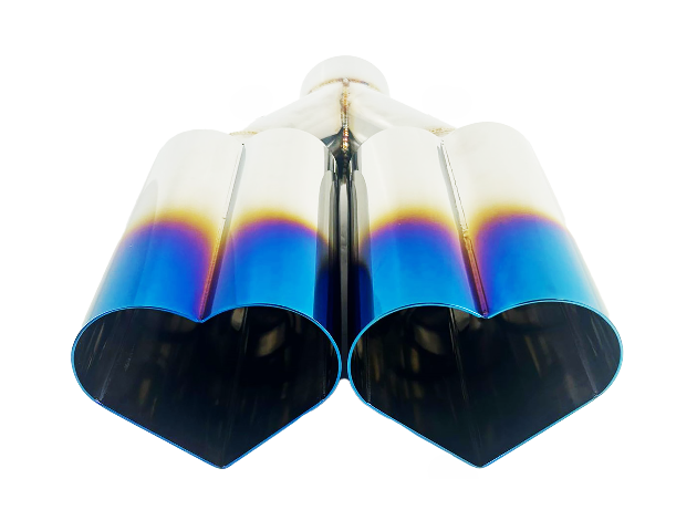 2.5" ID/4" OUT/10" Dual Heart Shape Exhaust Tip Blue Burnt Flame NT-HEART-DBL