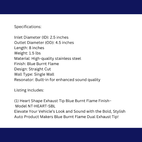 2.5" ID/4" OUT/9.5" Heart Shape Exhaust Tip Blue Burnt Flame NT-HEART-SBL