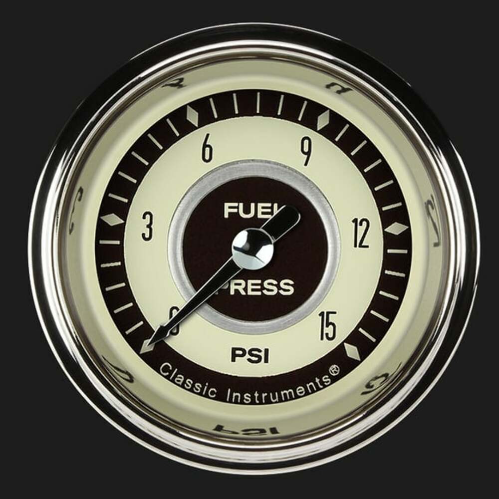 Nostalgia VT 2 1/8" Fuel Pressure Gauge, 15 psi NT145SHC