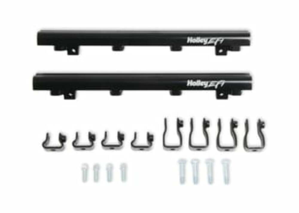 Holley EFI Replacement Fuel Rail Kit For Lo-Ram Dual Injector Manifolds 534-261 black aluminum