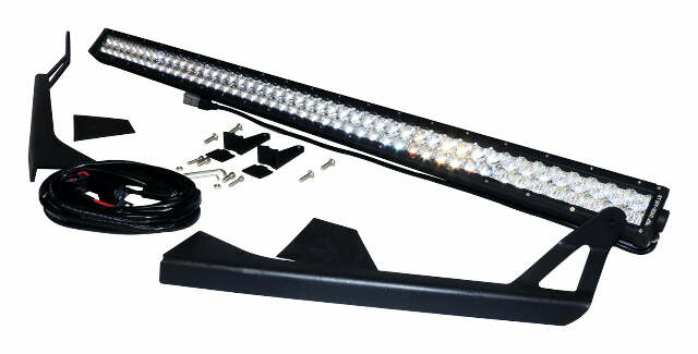 RT Off-Road LED light bar license plate bracket kit fits 1976-1986 Jeep CJ7, 1981-1986 Jeep CJ8, 1987-1995 Jeep Wrangler black steel aluminum rubber powder coat RT28094