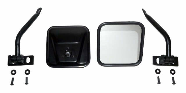 RT Off-Road mirror kit fits 1976-1986 Jeep CJ7, 1981-1986 Jeep CJ8, 1987-2018 Jeep Wrangler black steel powder coat RT30021