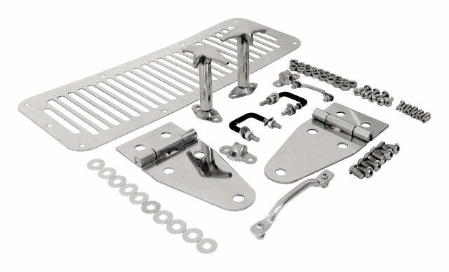 RT Off-Road Hood Set - RT34013 fits 1978-1983 Jeep CJ5, 1978-1986 Jeep CJ7, 1981-1986 Jeep CJ8 stainless steel polished