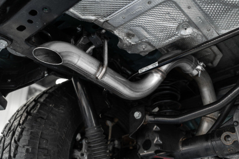 MBRP axle-back exhaust system fits 2018-2024 Jeep Wrangler 2.5 inch single rear exit Armor Plus Series T409 stainless steel S5527409