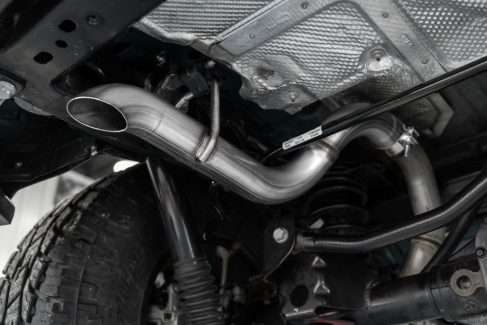 MBRP axle-back exhaust system fits 2018-2024 Jeep Wrangler 2.5 inch single rear exit Armor Plus Series T409 stainless steel S5527409