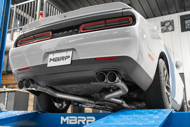Fits 2015-2016 Dodge Challenger 3in. Cat Back; Dual Rear; Quad Tips - S7115AL
