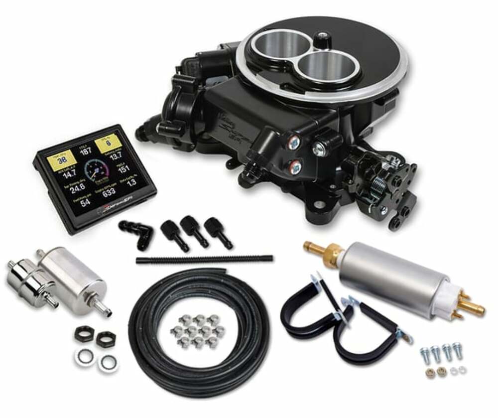 Holley EFI Sniper EFI Sniper 2300 EFI Master Kit - BLACK 2 Barrel Self-Tuning 550-850K 350HP Fuel Pump black stainless steel