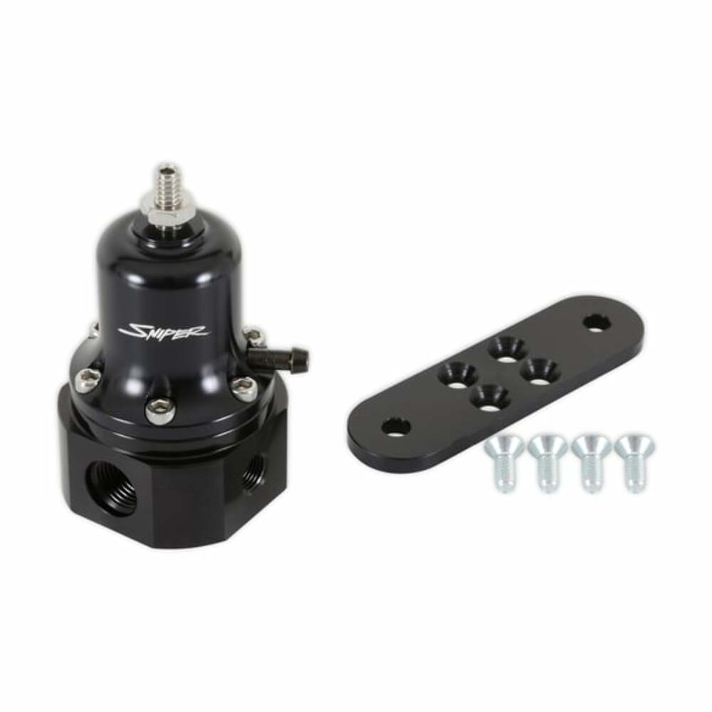 Holley Sniper EFI fuel injection system black aluminum efi-40-130-psi-fuel-regulator-6an-boost-1-1-reference-19-392
