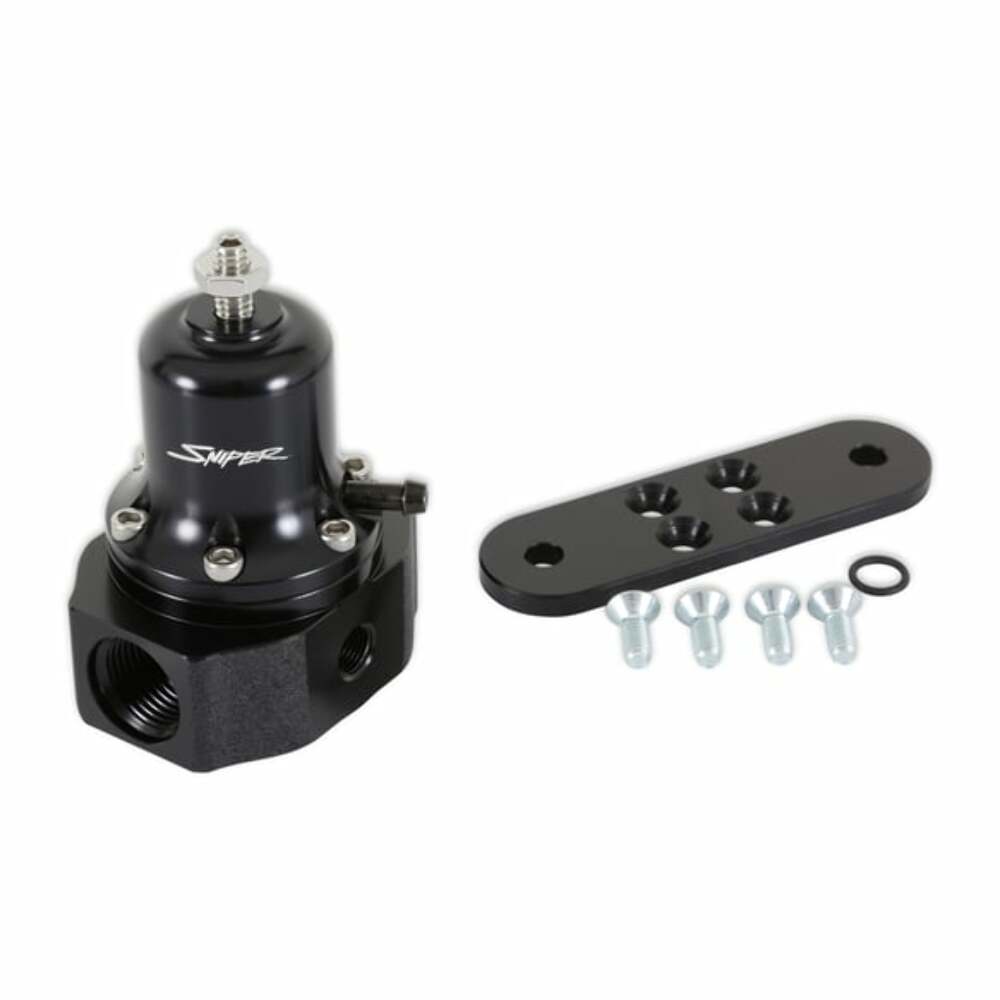Holley Sniper EFI fuel injection system black aluminum efi-40-130-psi-fuel-regulator-8an-boost-1-1-reference-19-395