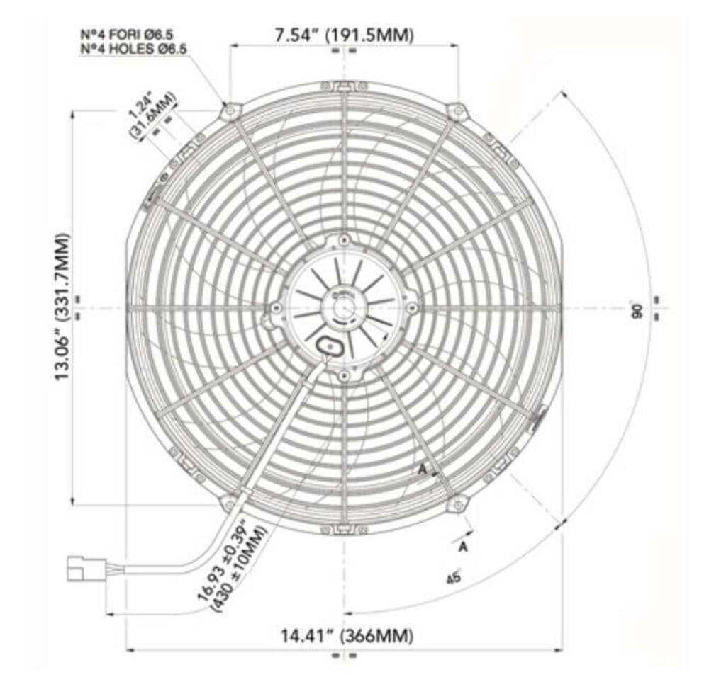 SPAL 14 inch high performance puller electric cooling fan 1865 CFM curved blade VA08